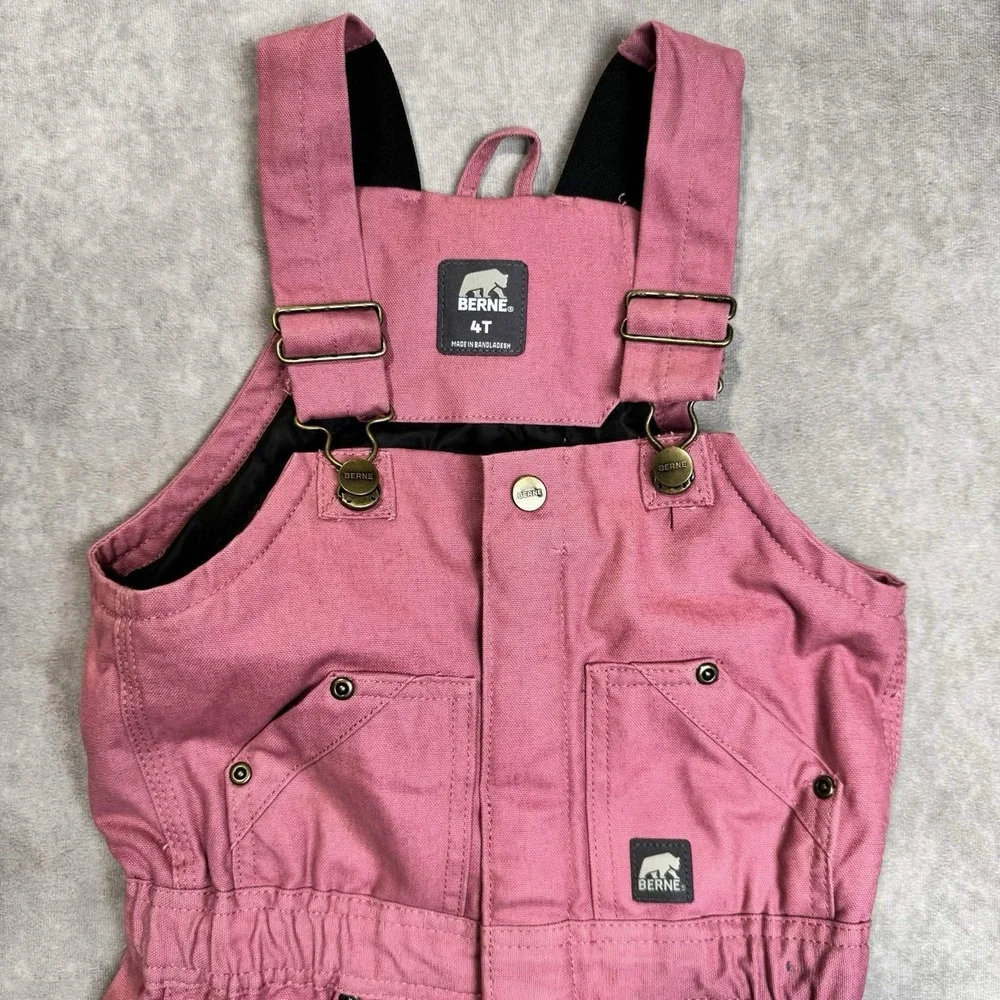Berne Winter Bib Overalls Girls 4T Insulated Coveralls Pink Kids